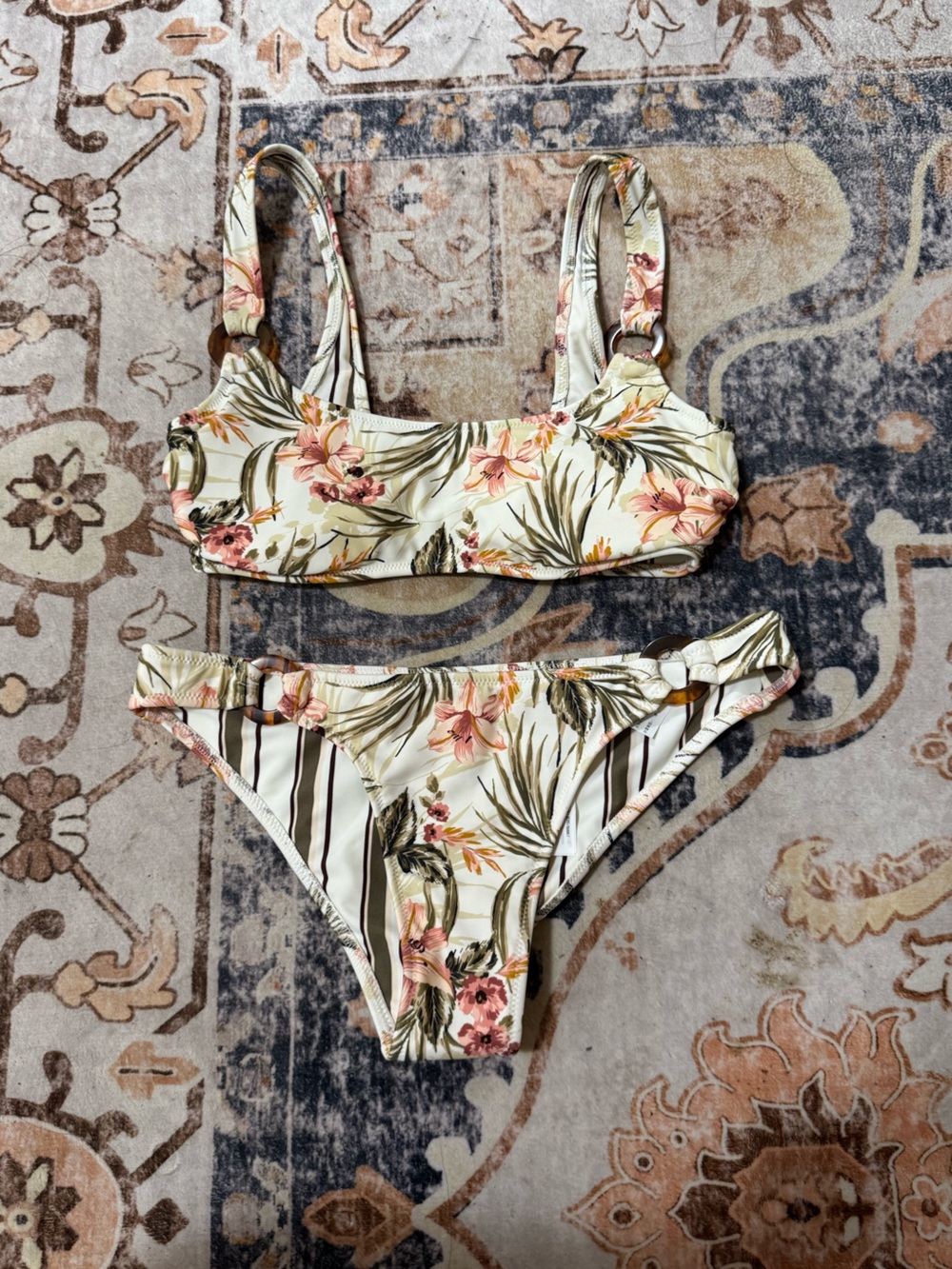 Abercronbie Floral Tropical Two-Piece Bikini Set - Cream with Floral print